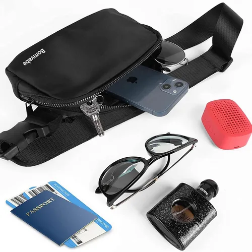 Miniatura 11 de Cangurera cruzada para mujer, mini bolsa para cinturón de 1 litro con correa ajustable de 32 a 51 pulgadas, bolsa de cintura pequeña para viajes