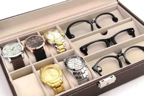 Miniatura 15 de AUTOARK AW-004 - Caja de cuero para 6 relojes y 3 lentes y gafas de sol con organizador de joyas, cajas de almacenamiento para hombre y mujer, tapa