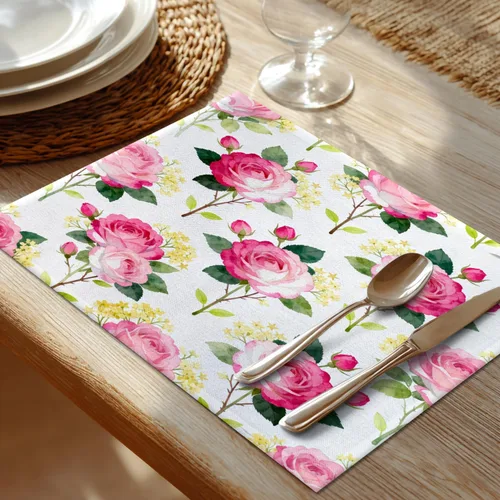 Miniatura 3 de Shrahala Hermosos manteles individuales de flores de rosas, hermosas flores, elegantes manteles de lino de arpillera lavable, aislamiento térmico