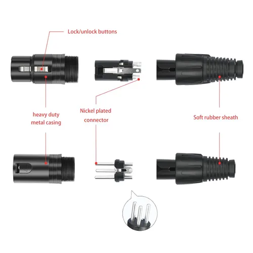 Miniatura 6 de Paquete de 10 conectores XLR, 5 pares XLR de 3 pines macho/hembra, conector de cable de micrófono de audio, conector de audio, 3 pines XLR, extremos