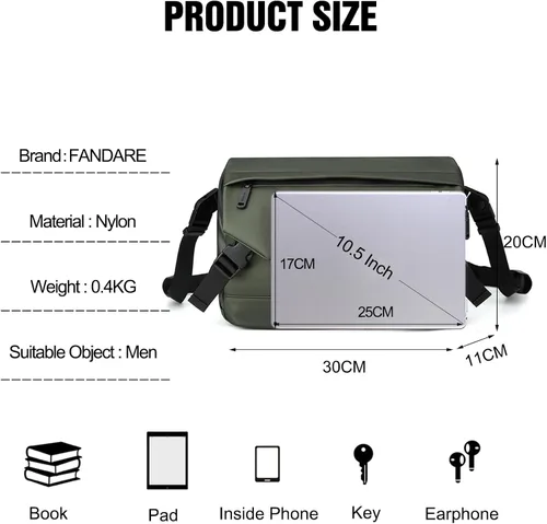 Miniatura 3 de FANDARE Elegante bolso de hombro para hombre, bolso cruzado tipo mensajero, maletín pequeño, bolso bandolera para hombres para el trabajo