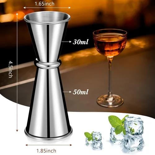 Miniatura 2 de Jigger de 9 piezas para cóctel de bartending de 2 onzas, 1 oz, taza medidora de vidrio de acero inoxidable 304, vaso de medición de tiro doble