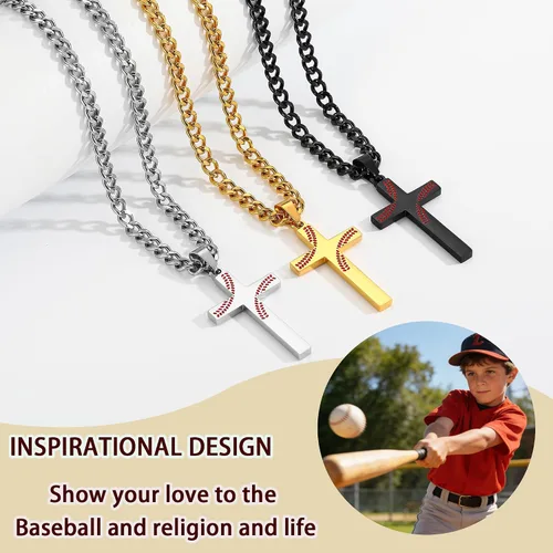Miniatura 4 de Avotto Collar de cadena de cruz de acero inoxidable 316L para hombres y niños, cadena cubana resistente que no se decolora con colgante de cruz