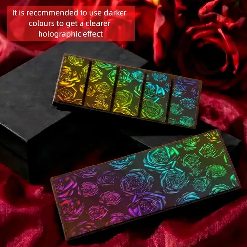 Miniatura 6 de Ziliny Molde holográfico de barra de chocolate rosa de silicona, barra de chocolate con efecto de luz arco iris, moldes profundos y gruesos