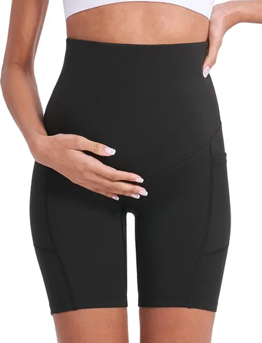 Miniatura 4 de Enerful Pantalones cortos de yoga de maternidad para mujer, sobre el vientre, cómodos, para ciclismo, entrenamiento, activo, embarazo, gimnasio