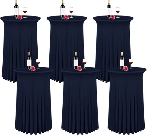 Miniatura 11 de fani Paquete de 6 faldas redondas de 32 x 43 pulgadas, falda de mesa de cóctel de elastano, ajustable con parte superior alta, mantel elástico
