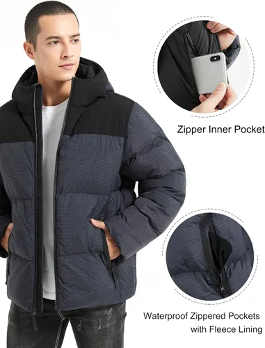 Miniatura 6 de Bakery Chaqueta acolchada para hombre con capucha, impermeable, acolchada, gruesa y cálida, abrigo de invierno aislado, chaqueta de esquí