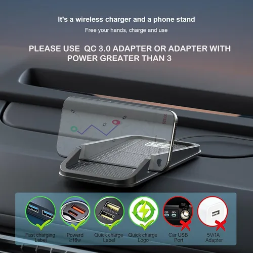 Miniatura 6 de Cargador de coche inalámbrico Almohadilla de carga, POLMXS Cargador de teléfono inalámbrico antideslizante para coche Carga inalámbrica para celular
