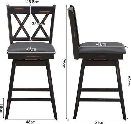 Miniatura 2 de ERGOMASTER Juego de 4 taburetes de bar con altura de mostrador, barra giratoria de 360° de altura de 25 pulgadas con cojín tapizado y marco