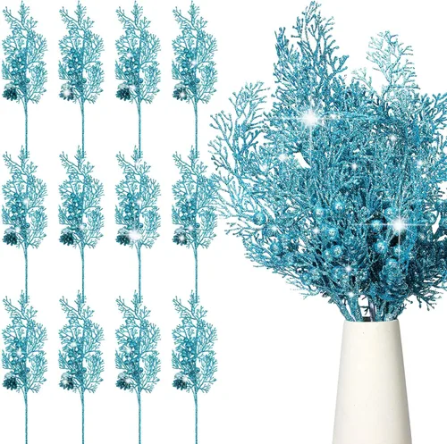 Miniatura 10 de Tigeen 12 Piezas Púas de Árbol de Navidad a Granel, Relleno Artificial para Árbol de Navidad, Púas de Bayas con Purpurina, Tallos, Ramas y Champán