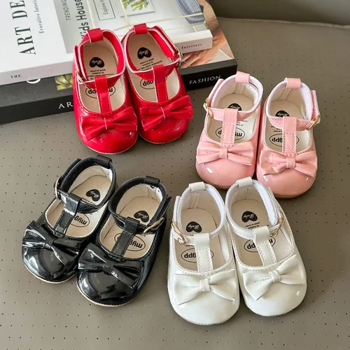 Miniatura 2 de QWZban Zapatos planos Mary Jane para bebés y niñas con Bownot, suela suave, suela suave, piel sintética, recién nacidos, primeros pasos, para fiesta