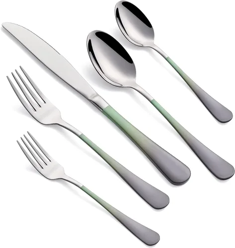 Miniatura 19 de Juego de cubiertos negros de 20 piezas para 4, juego de cubiertos de acero inoxidable 18/0, incluye cuchillos de cena, tenedores de cena, cucharas