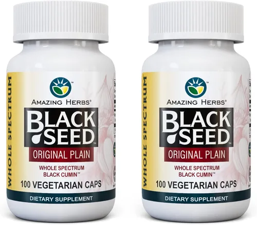 Amazing Herbs Whole Spectrum Black Seed Original Plain, cápsulas vegetarianas, sin gluten, sin OMG, prensadas en frío, Nigella sativa ayuda en la