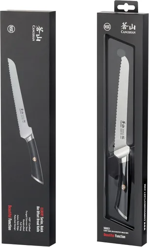 Miniatura 7 de Cangshan ELBERT Serie Alemán Acero Forjado 8" Offset Cuchillo de pan (negro)