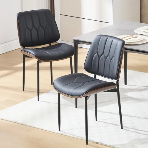 Miniatura 19 de BV - Juego de 2 sillas de comedor, sillas de cocina sin brazos de piel sintética en estilo moderno de nogal, silla auxiliar de madera curvada