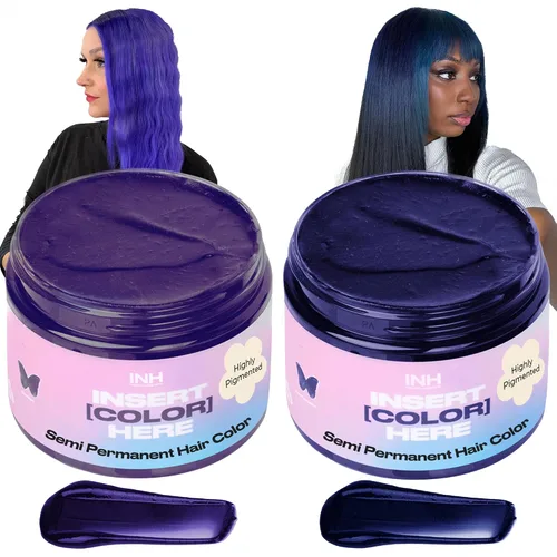 INH Juego de tintes para el cabello, color morado oscuro amatista y zafiro real azul oscuro, dúo de color semipermanente, acondicionador de color