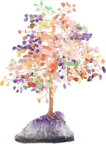 Miniatura 8 de Piedra preciosa natural (406 piedras), árbol de la vida de cristal de amatista, equilibrio de chakras, energía positiva Fengshui, decoración bonsái