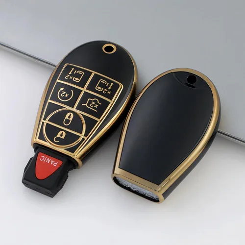 Miniatura 3 de Funda para llavero sin tapa con llavero de metal compatible con Chrysler Town y Country Dodge Grand Caravan Car sin llave accesorios de control Negro