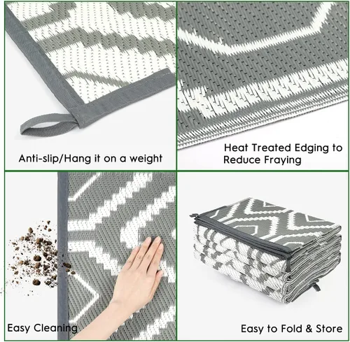Miniatura 4 de fifame Alfombras de camping al aire libre, 9 x 18 pies, para exteriores, patio, alfombra de paja de plástico reversible, resistente a la intemperie