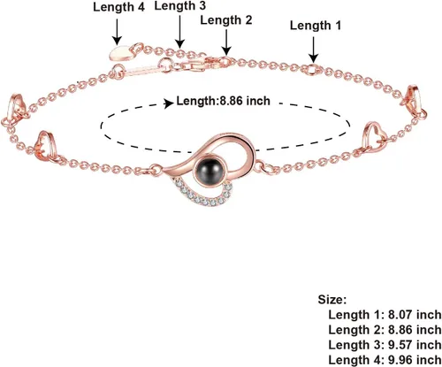 Miniatura 5 de OneSight Pulsera de proyección de corazón para mujer, joyería de plata de ley 925, pulsera o tobillera con memoria de amor, 100 idiomas diferentes