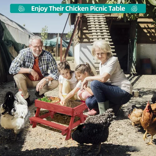 Miniatura 7 de Mesa de picnic de pollo, comedero de pollo sin desperdicios hecho a mano de madera, kit grande de comedero de pollo para bricolaje, comederos