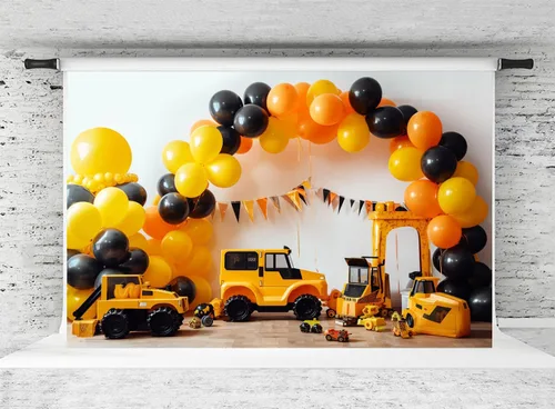 Miniatura 6 de Kate Telón de fondo de construcción de camión volquete para niños, fondo de fotografía, decoración de fiesta de cumpleaños, 7 x 5 pies