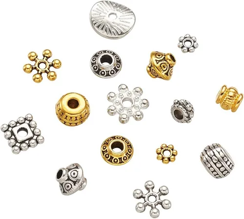 Miniatura 3 de Craftdady 600 cuentas espaciadoras tibetanas de 10 estilos, colores mezclados, aleación de metal, dijes para pulseras, collares, suministros