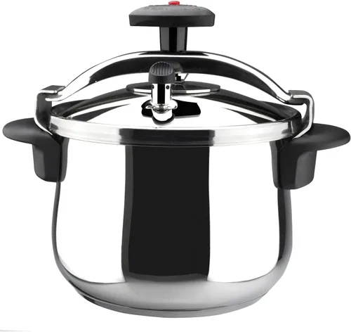 MAGEFESA Olla a presión Star Belly de 6.3 cuartos de galón - Acero inoxidable 18/10, fondo redondeado, 3 sistemas de seguridad, funciona en todas