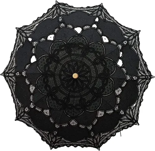 SQOIKOS Paraguas de encaje vintage para boda novia encaje para decoración foto fiesta de té tamaño adulto negro