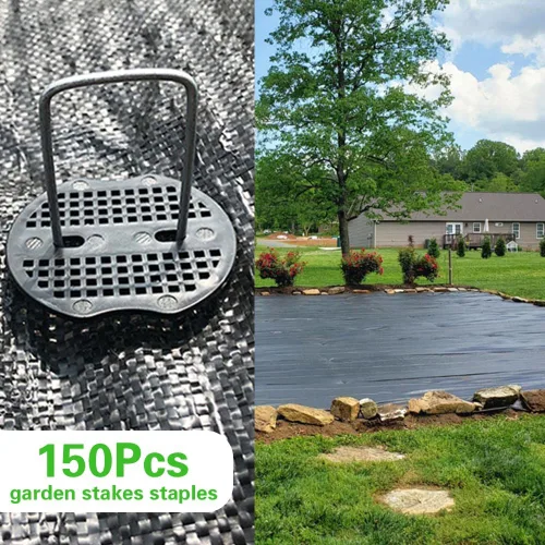 Miniatura 6 de Bakulyor 150 grapas para paisajismo + 150 juntas, estacas de jardín de 6 pulgadas, grapas calibre 11 en forma de U galvanizadas para césped