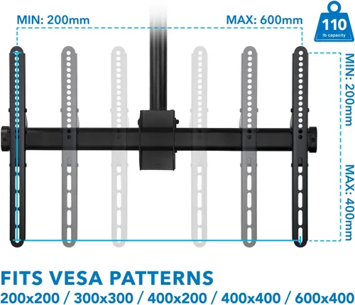 Miniatura 6 de Mount-It! - Soporte de techo para TV, ajustable en altura, rotación completa de 360 grados, inclinación y giro para televisores de pantalla plana