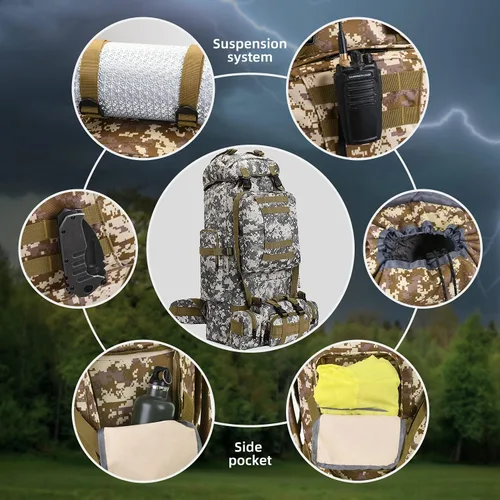 Miniatura 4 de Mochila de senderismo para acampar de 100L, mochila táctica militar Molle, mochila de senderismo ligera impermeable, Grande Citycamo