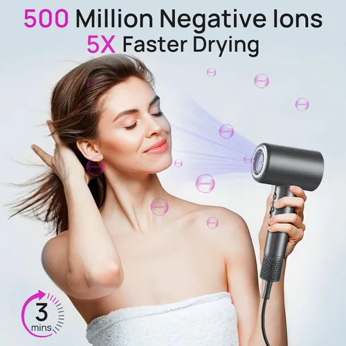 Miniatura 2 de CONFU Secador de Pelo, Secador de Pelo de Seco Rápido de 110000 RPM con Difusor Magnético y Concentrador, Secador de Pelo Iónico Profesional Ligero