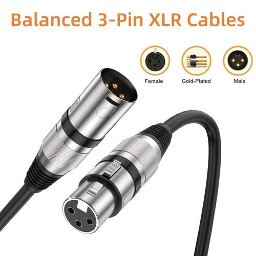 Miniatura 9 de XLR Cables - Paquete de 6 cables XLR macho a hembra con 3 pines chapados en oro, cable de micrófono corto blindado equilibrado para mezclador