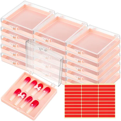 Miniatura 10 de Landhoow Cajas para uñas a presión de 15 piezas con 30 cintas adhesivas, organizador de almacenamiento de uñas artificiales a presión, organizador