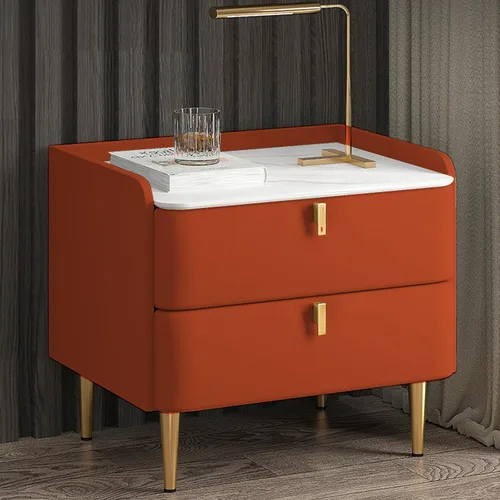 Miniatura 12 de WOLWES Mesita de noche, mesa auxiliar con almacenamiento, mesita de noche de madera maciza con 2 cajones, parte superior de mármol sintético