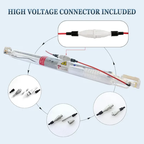 Miniatura 5 de MCWlaser 50W Tubo láser de CO2 de vidrio con tubo láser de vidrio de longitud 850mm Diámetro 55mm Tubo láser de 45-50W con cable de recubrimiento