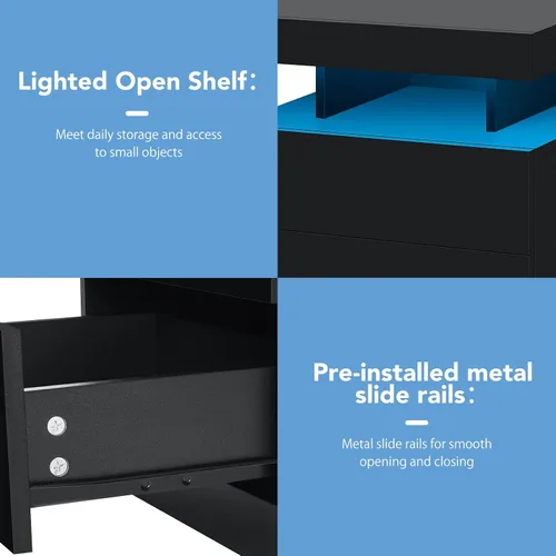 Miniatura 7 de HOMMPA - Mesita de noche LED con estación de carga inalámbrica y puertos USB, mesa de noche moderna, mesita de noche de 3 cajones con compartimento