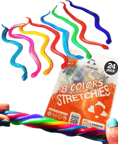 UpBrands Juego de 24 juguetes elásticos de serpientes de 6 pulgadas, 8 colores con purpurina, kit para recuerdos de fiesta de cumpleaños para niños,