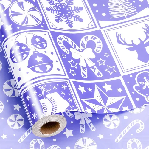 Miniatura 18 de MAYPLUSS Rollo de papel de regalo de Navidad, papel de regalo de 17 pulgadas x 16.5 pies con casa de árbol de Navidad azul marino copo de nieve