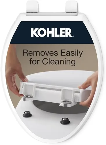 KOHLER 4636-RL-0 Cachet ReadyLatch - Asiento de inodoro alargado con cierre lento, asiento de inodoro de cierre suave con tapa silenciosa, topes