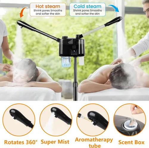 Miniatura 4 de Vaporizador facial profesional, vaporizador facial de ozono spa sobre ruedas, altura y ángulo ajustables, vaporizador de esteticistas más vapor