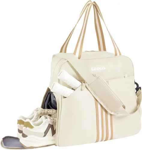 Miniatura 9 de Bolsa de Pickleball Mochila de Pickleball para Mujeres Bolsa de Equipamiento Deportivo con Compartimento para Zapatos Accesorio de Regalo 30L, Beige