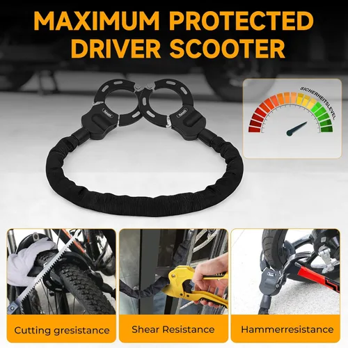 Miniatura 4 de Cerradura de scooter, cerraduras antirrobo con bolsa de scooter, cerraduras eléctricas resistentes de 35.8 pulgadas, con 3 llaves, cerraduras