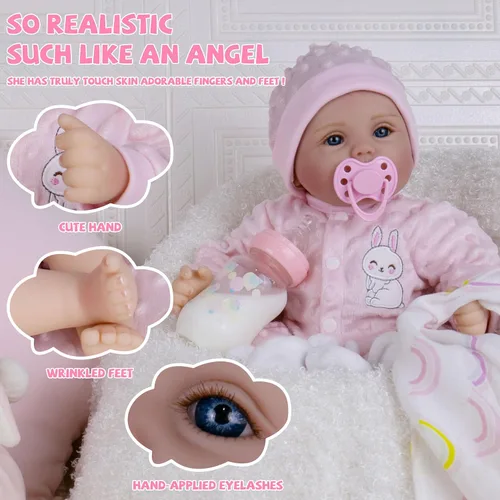 Miniatura 7 de Milidool Muñecas de bebé Reborn de 18 pulgadas, muñeca realista de bebé recién nacido, muñecas de silicona de aspecto real, con accesorios completos