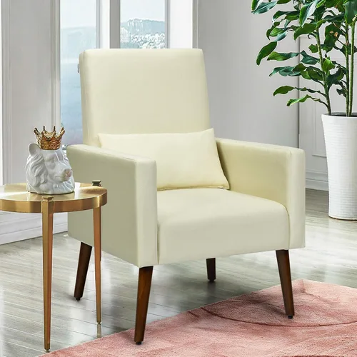 Miniatura 4 de DORTALA Mecedora tapizada de tela 2 en 1 con almohada beige
