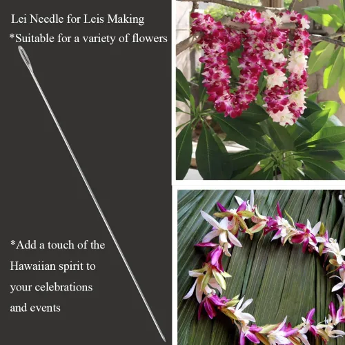 Miniatura 29 de 10 agujas Lei para fabricación de Leis, aguja de costura de ojos grandes de 4.7 pulgadas para manualidades, aguja larga de Lei para hacer flores
