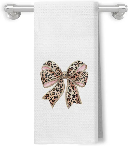 Miniatura 8 de Coquette - Toallas de cocina de leopardo con lazo rosa, toallas de mano retro de moda para baño, paños de cocina con estampado de leopardo funky