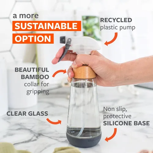 Miniatura 4 de Full Circle Botella de servicio recargable - Botella de spray de vidrio para limpieza - Opciones versátiles de chorro y neblina, bambú, tapón