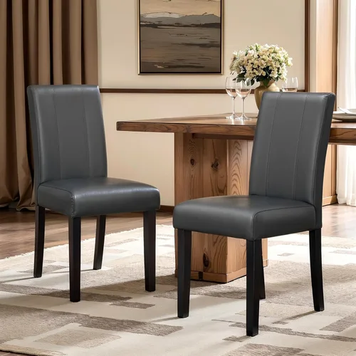 Miniatura 47 de CHUN YI Juego de 4 sillas de comedor tapizadas de piel sintética con ribete de cabeza de clavo y patas de madera, sillas laterales Parsons modernas